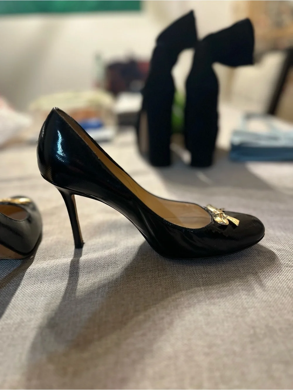 kate spade Black Patent Bow-Trim Pumps